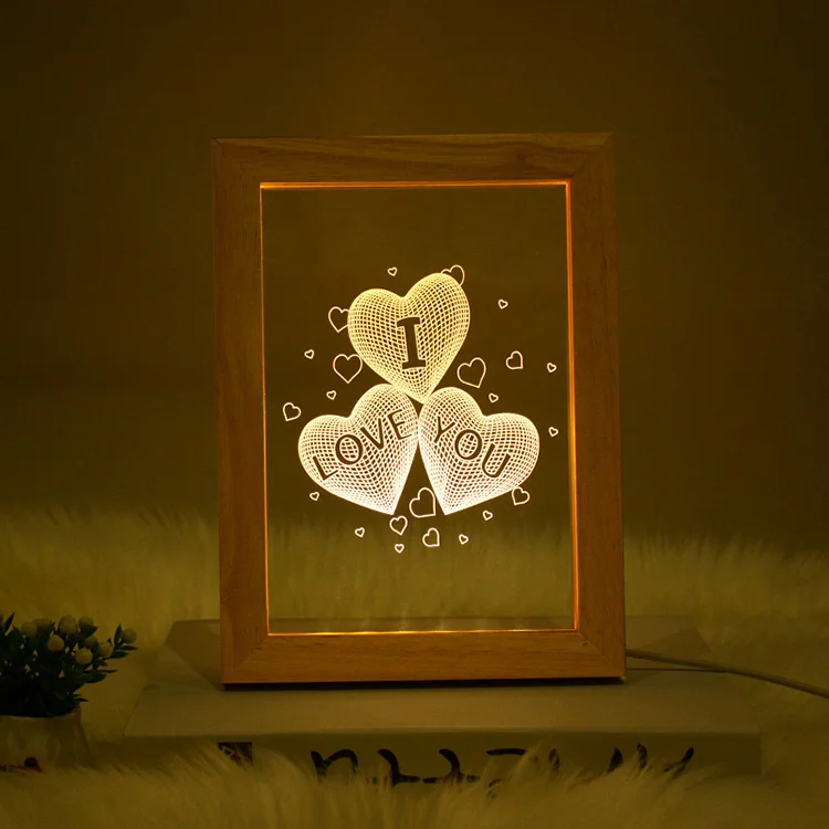 Christmas Wedding Anniversary Birthday Gifts Wood Frame 3D wood photo frame with led light
