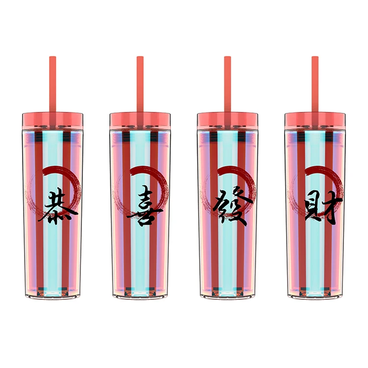 Оптовая продажа, изолированный акриловый пластиковый тонкий стакан 16 унций с двойными стенками и соломинкой