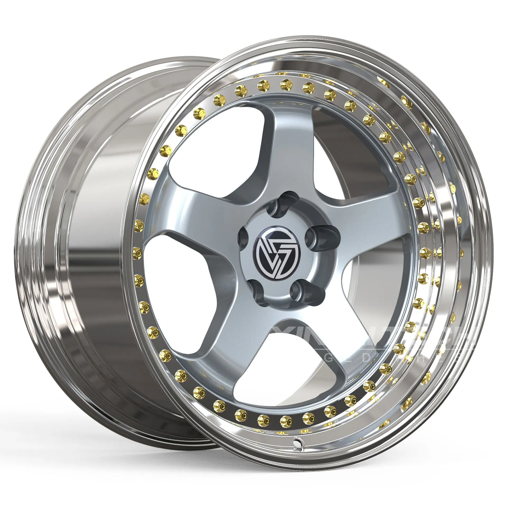 XL Polished Silver Custom Two Piece Forged Alloy Wheel 5x112 5x114.3 5x120 Deep Concave 5-Spoke Rims for Performance Cars - Image 2