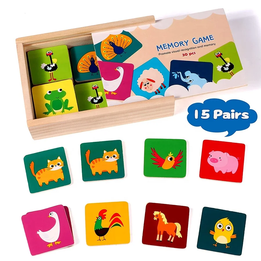 Custom Printing Logo Action Verbs Baby Animals Memory Match Game Child