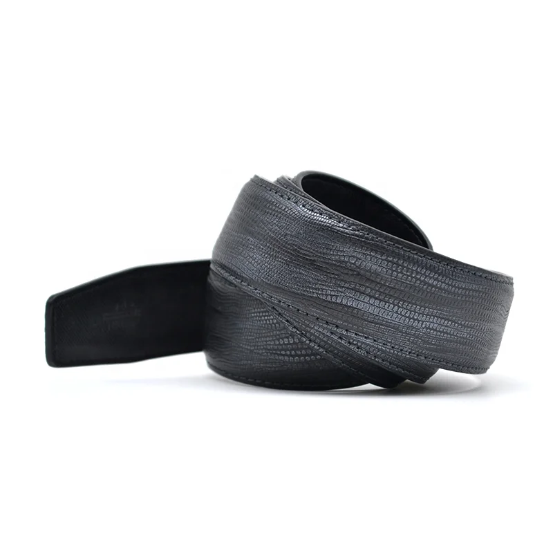 Carosung Custom Logo 35mm Split Embossed Lizard Cow Leather Belt Strap