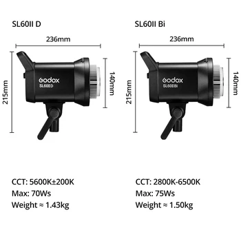 Godox SL60IID  Professional Studio Video Light Photography Light With Bowens Mount Standard Reflector detail image