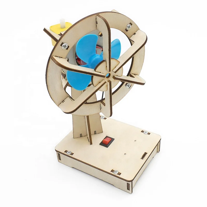 Science and Technology Experiment Education Stem Toy Electric Shaking Head Fan Wooden Fan