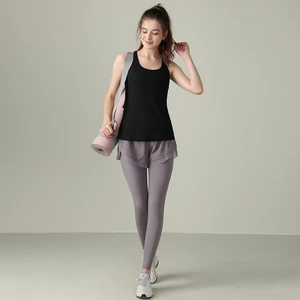 Custom High Quality Active Fitness 2 Piece Women Gym Yoga Wear Set Custom Workout Running Sleeveless Vest Sports Suit Yoga Set