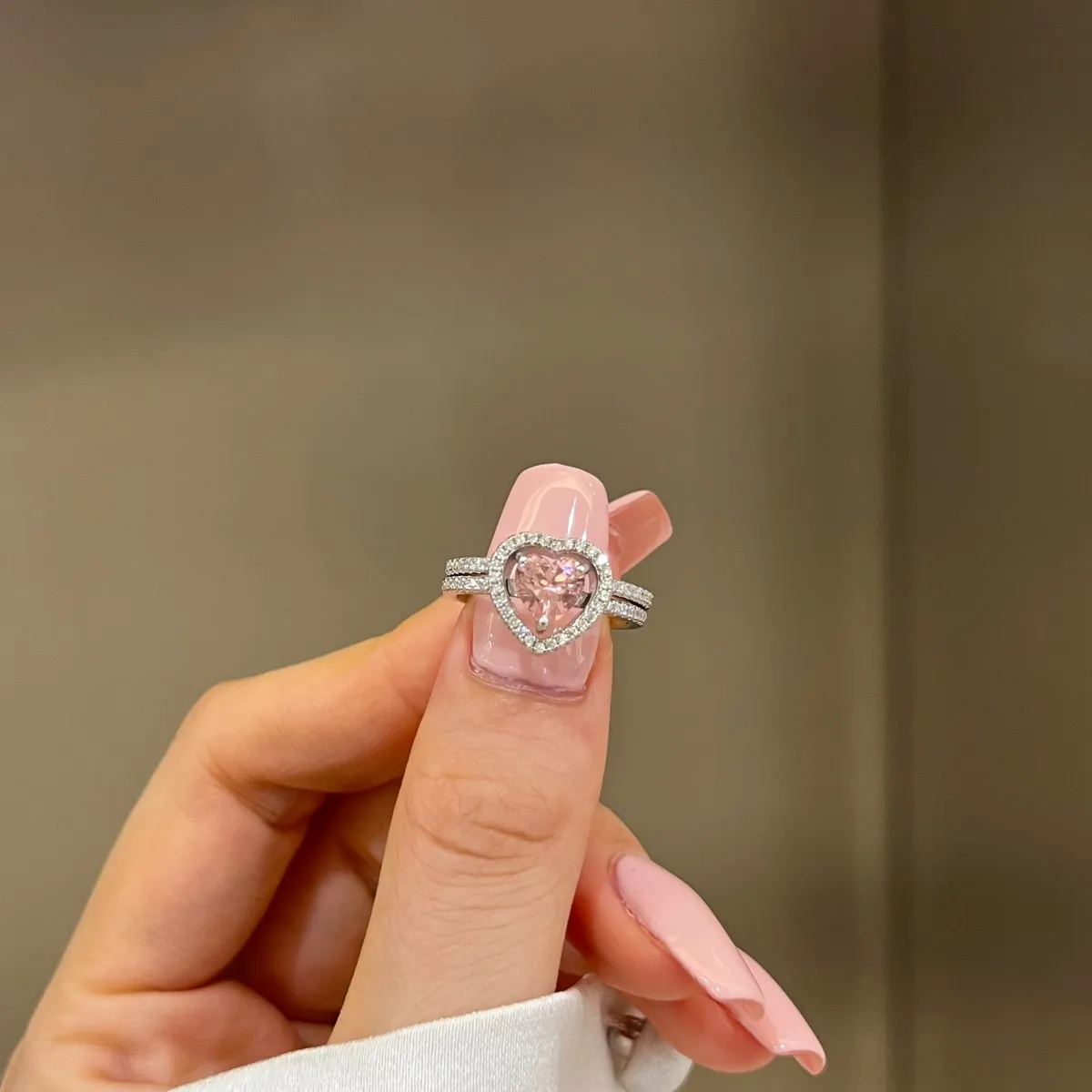 KAKODIY Exquisite New Arrival Stackable Love Hollow Pink Heart Cubic Zirconia Bridal Two Rings Cubic Zirconia Women's Wedding Rings detail 3