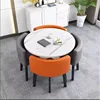 Mesa redonda con estampado floral + (gris oscuro + cuero naranja)