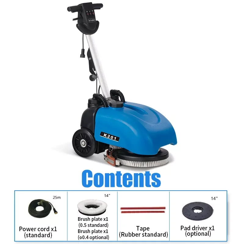 Blue Color  T201 Small Size 13 Inch Brush Automatic Hand Held Electric New Design Industrial Compact Floor Scrubber With Cable