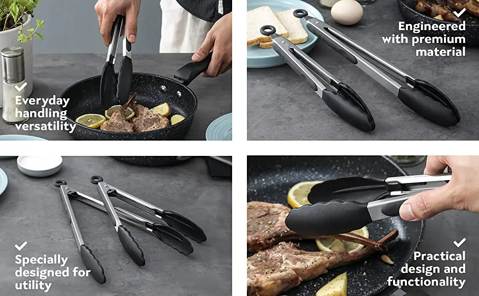 Wholesale Customized Logo Non-Stick BBQ Grilling Locking Tong Food Cooking Kitchen Silicone Tongs with Base details