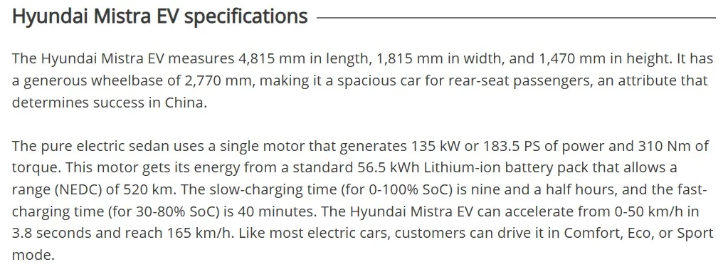 Brand New Hyundai Mistra Ev Electric Vehicle 2023 2024 Mid-size Ev Car ...