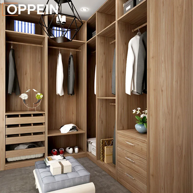 OPPEIN Factory Prices Wood Grain Modern Designs 3 Door Sliding Bedroom Simple Indian Home Furniture Minimalist Wardrobe