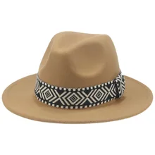 Woman Wool Fedora Hats Wide Brim Felt Caps With Belt Buckle Floppy Panama Hats