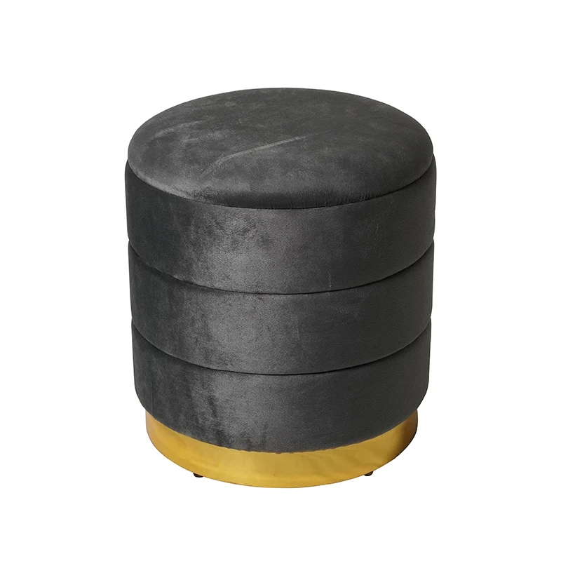 HStex Velvet Round Seated Ottoman With Gold Stainless Steel Base Stool