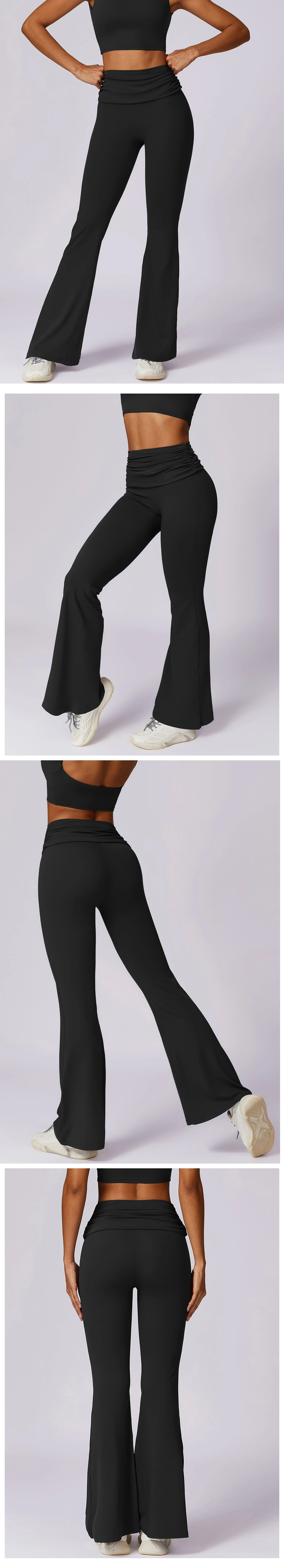 product gathered waistband design european and american high waist flared dance tights casual sports fitness yoga pants hip lifting 8516-60