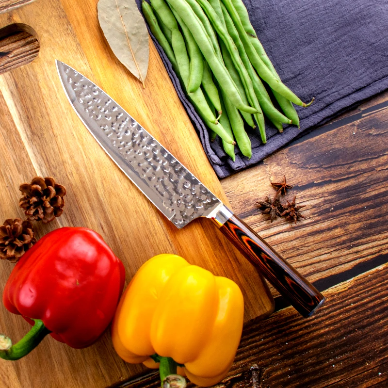 High Quality Stainless Steel Pakka Wood Handle Kitchen Knife Set  Urable sharp Forged 5 PCS Chef Knife Set