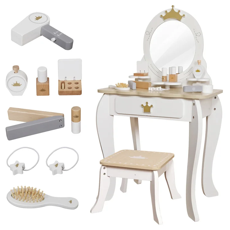 New Popular Princess Make up Dressing Table Wooden Vanity Table Toy for Girls W08H206