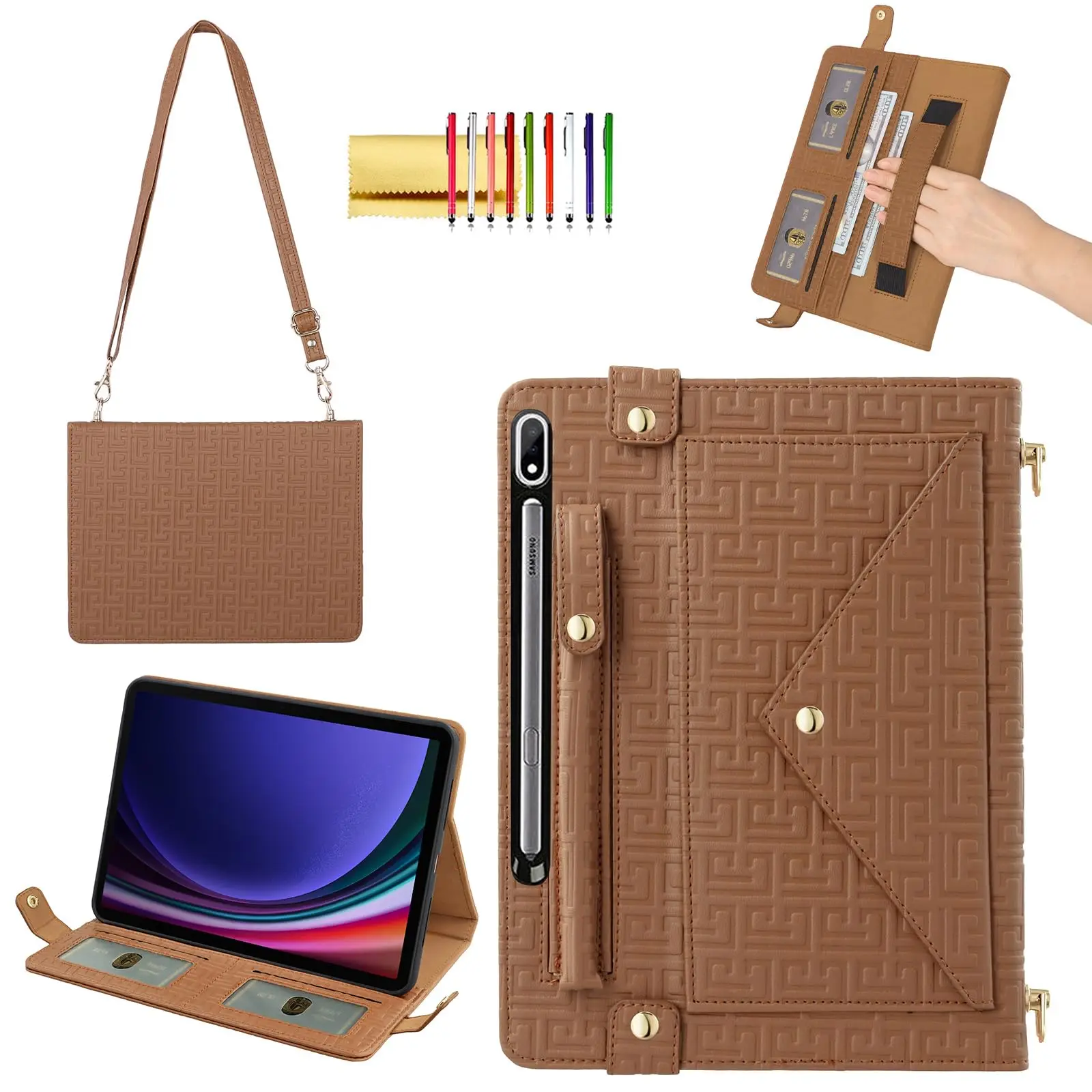 Laudtec Handbag Case for Samsung Galaxy Tab S10 FE/S9 FE Folio Stand Crossbody Wallet Protective Cover with S Pen Holder
