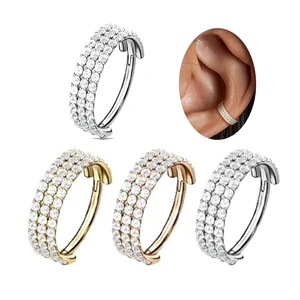 Xinfocus Daith Earrings Cartilage Conch Helix Earring Hoop Clear CZ Hinged Segment 316L Surgical Steel Body Piercing Jewelry