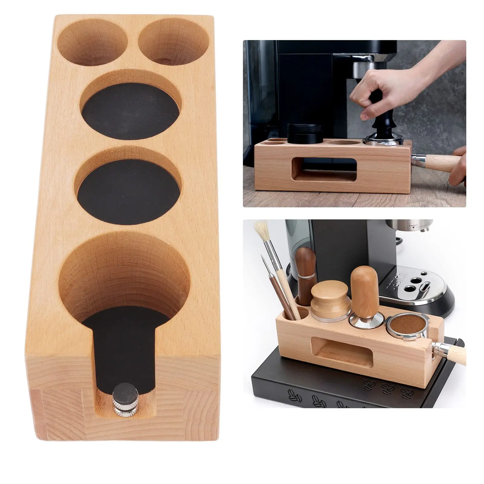 Wooden Coffee Tamper Holder, Wooden Non Slip Coffee Tamping Espresso Station for Cafe Home,Wood Coffee Tamper Station factory
