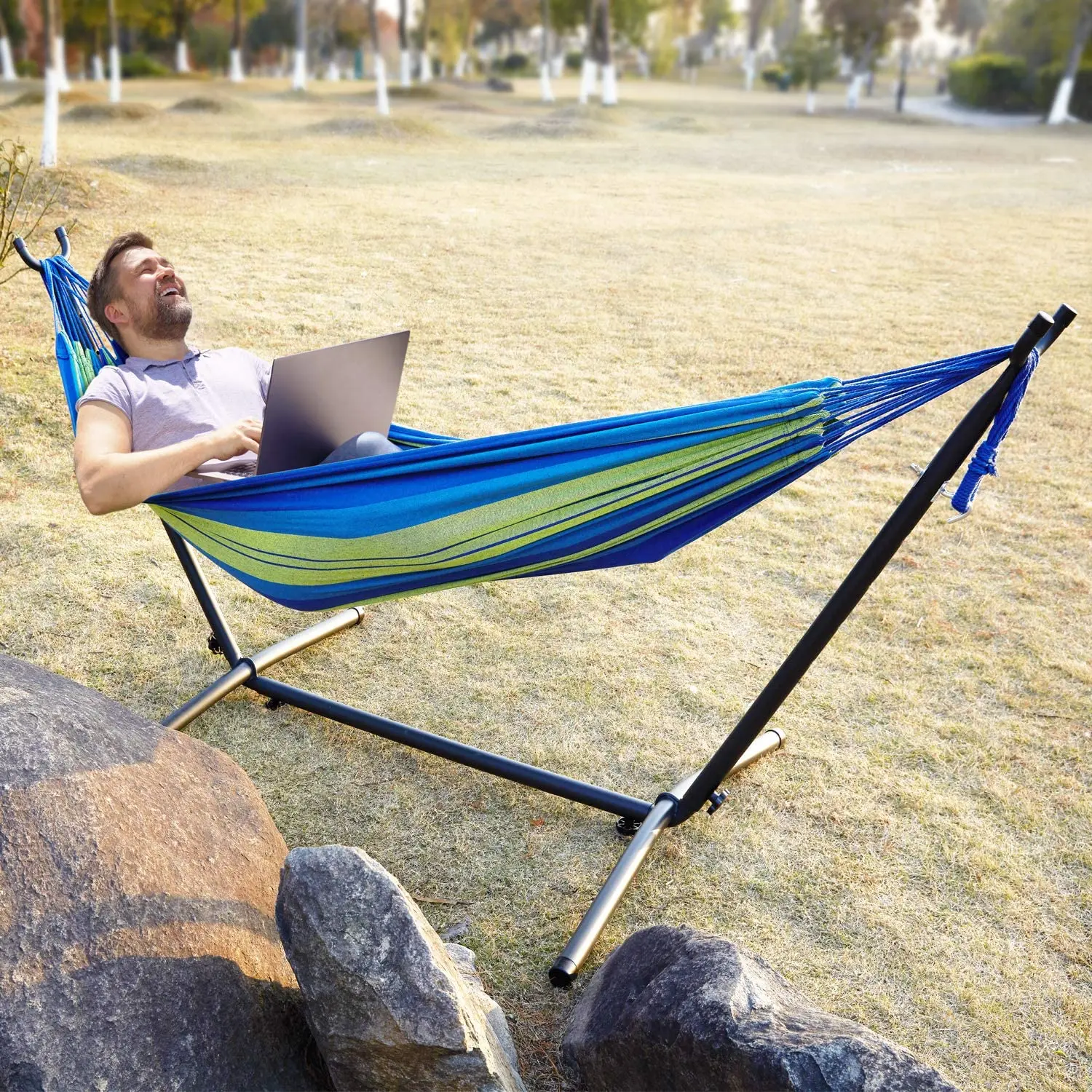 Double Hammock Hammock With Steel Stand Amazon Basics Hammock