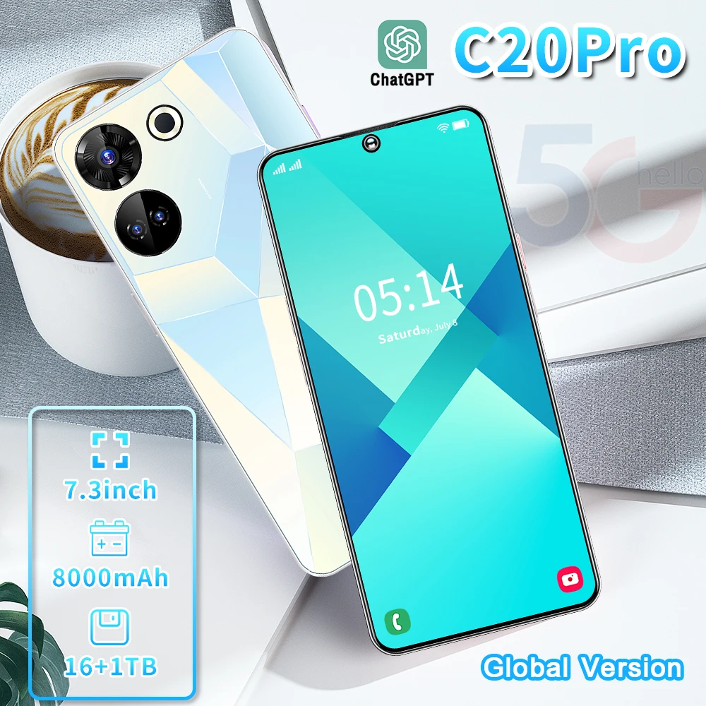 Wholesale 2023 оригинальный C20 pro Телефон 16 ГБ + 1 ТБ большой  аккумулятор 5 г смартфон 7,3 дюймов HD полноэкранный двойной SIM dual  android мобильный телефон From m.alibaba.com