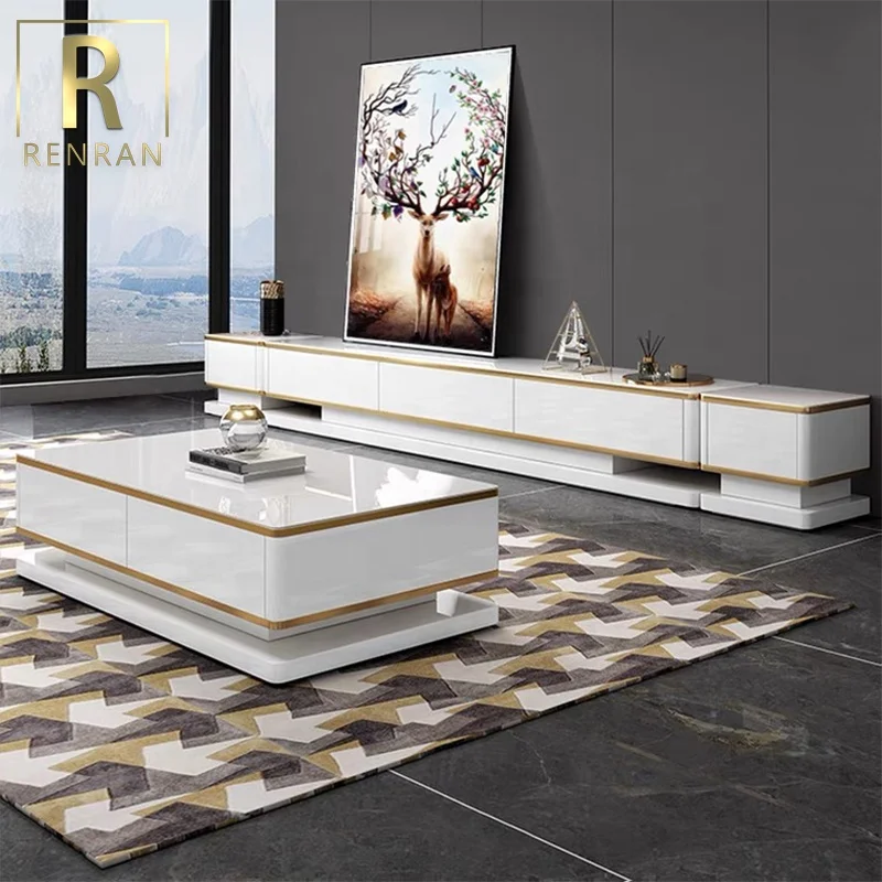 Modern latest design wooden fancy tv stand center table set living room ...