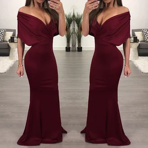 Fashion Custom Woman off the Shoulder Ruched Formal Party Dress Bodycon Mermaid Evening Dress
