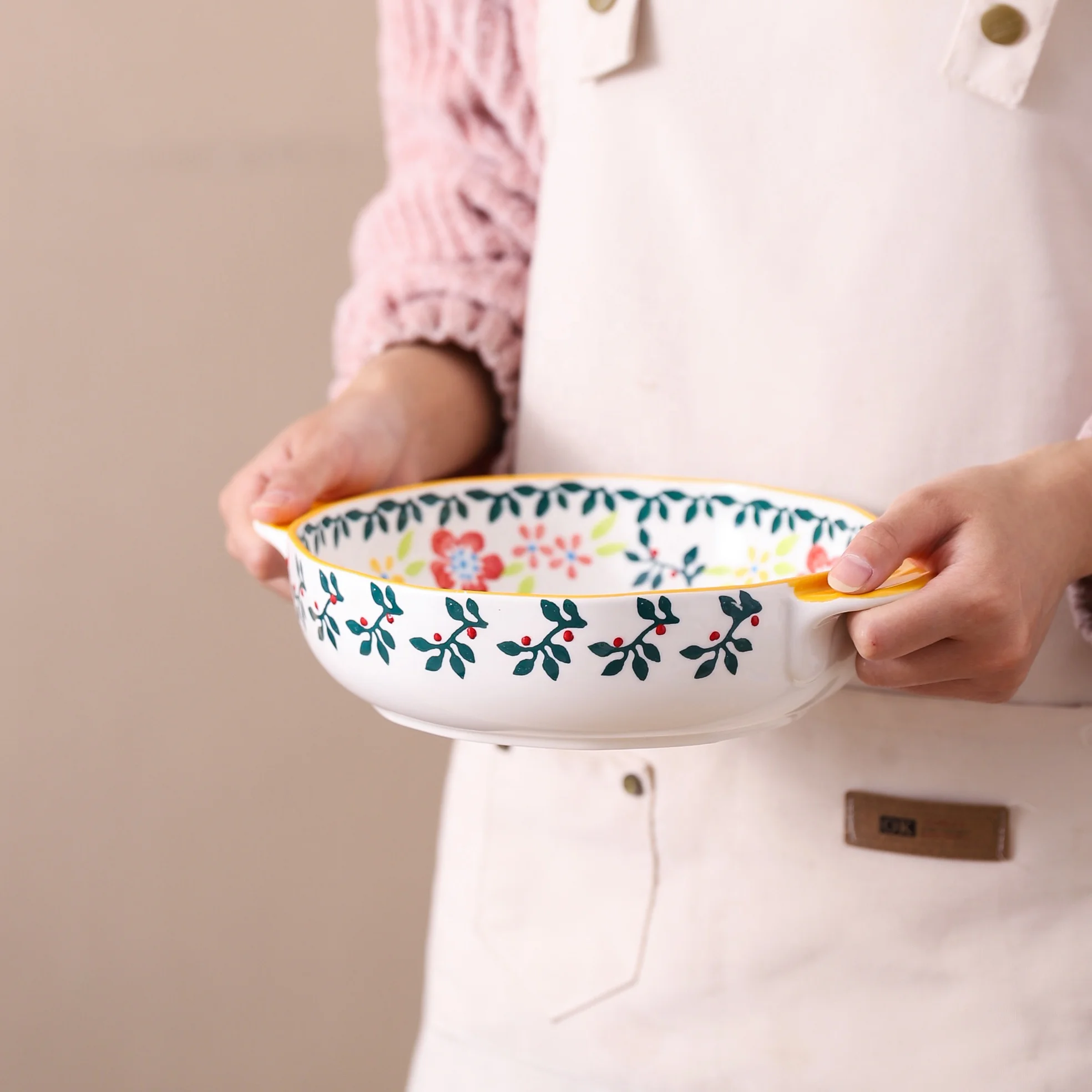 Tigela de Cerâmica Grande de 1200ml com Duas Alças, Tigela de Cerâmica  Pintada à Mão para Salada, Sopa, Frutas com Design de Plantas Florais|  Alibaba.com, image size:1968x1968