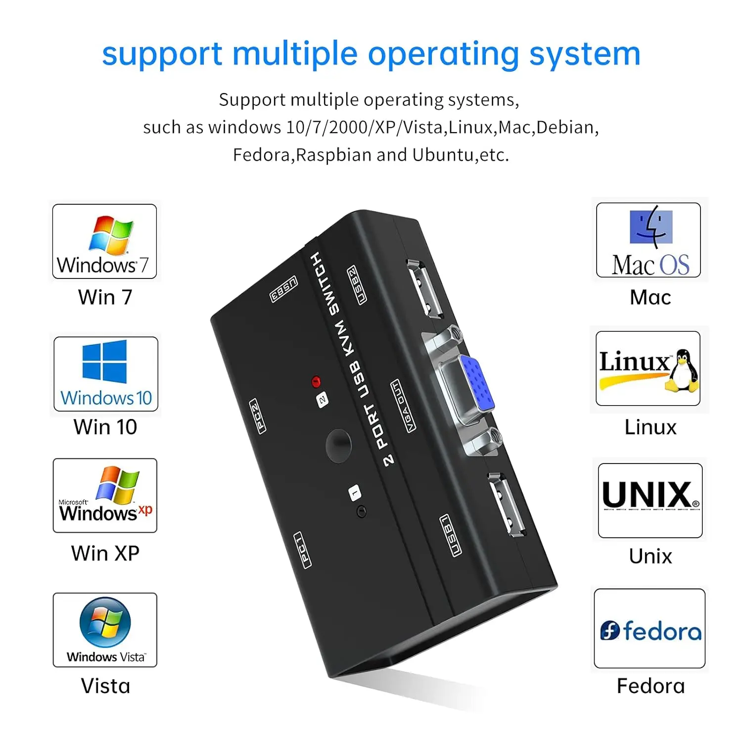 "2-Port VGA KVM Switch 3 USB Hubs PVC Jacket XLR Audio Connectors for 2 Computers Share One Monitor Keyboard Mouse Braid