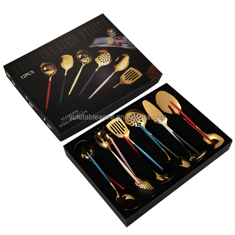 European Style Portuguese Stainless Steel Spoon Gold Long Handled Spoon