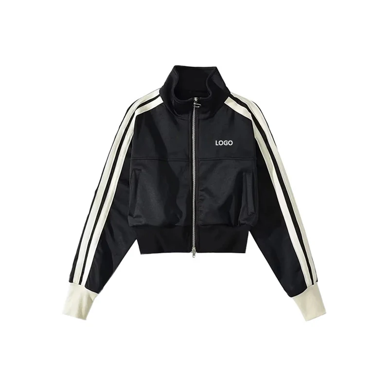 2023 Custom Grams Stand up Collar Jacket Crop Top   Zipper up Vintage Streetwear Women Long Sleeve Casual Jacket