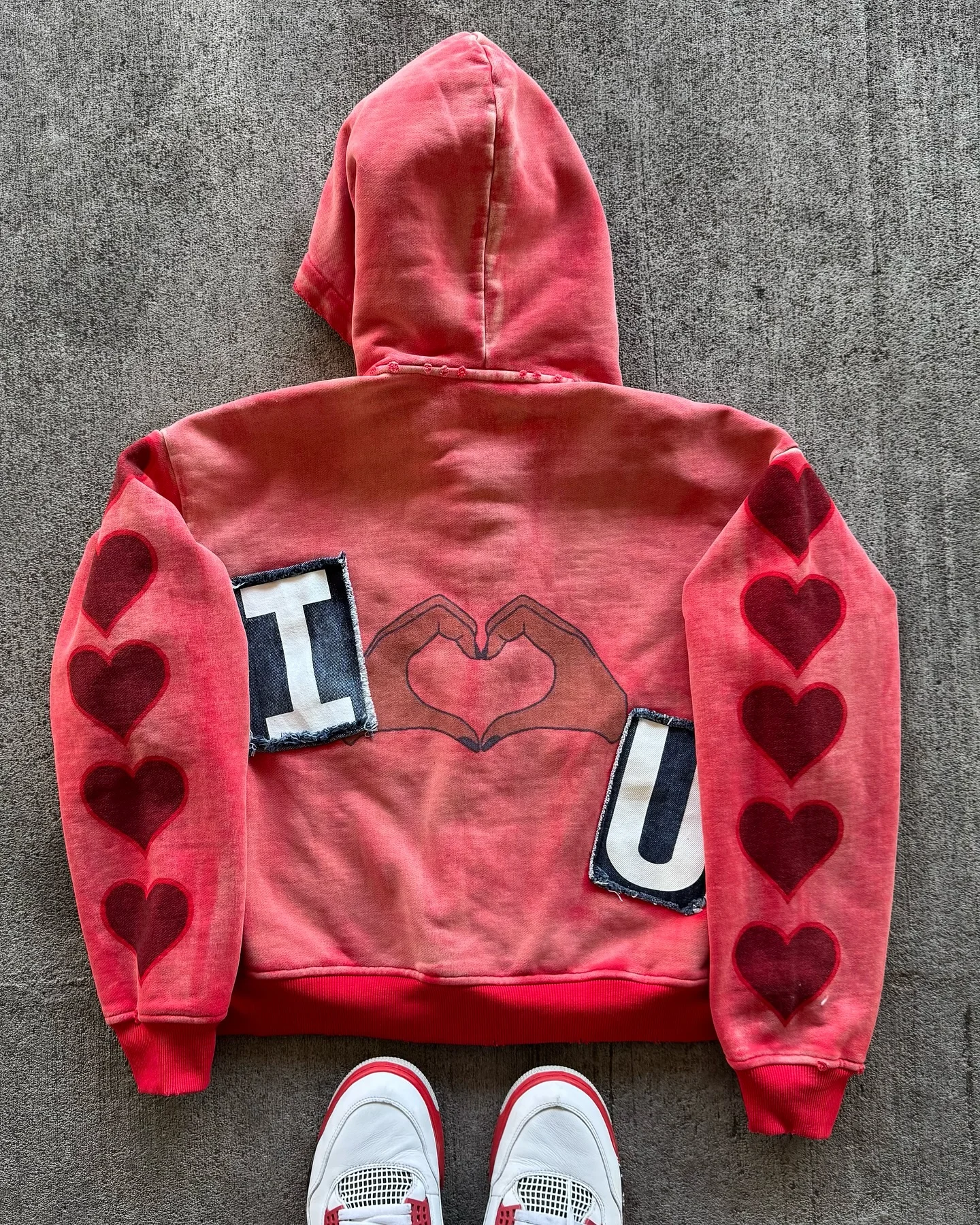 Cotton Hoodie Sets Print Distressed Hole Reverse Stitching Acid Wash Hoodie Applique Embroidery Sweatpants and Hoodie Set gallery 5