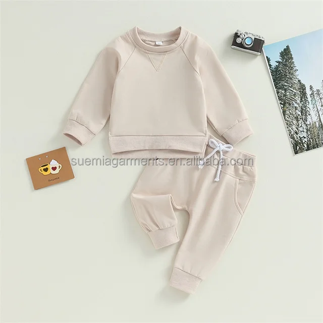 Fall Outfit 2pcs Solid Long Sleeve Crewneck Sweatshirts T Shirts Jogger