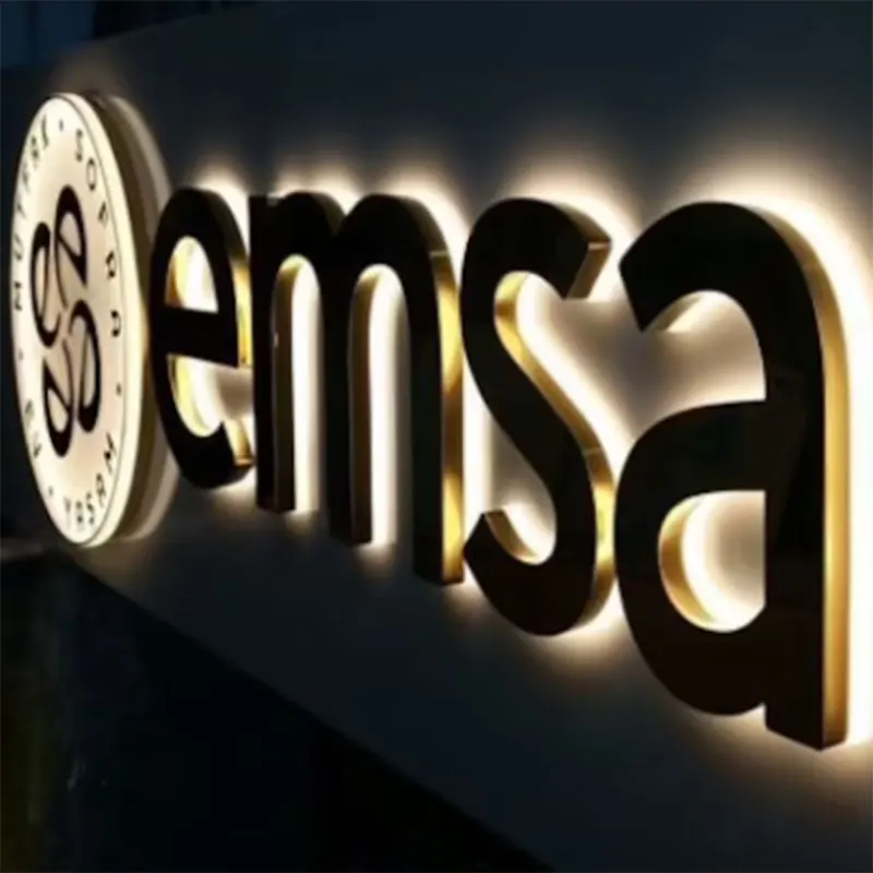 ストアロゴウォールサインメタル3Dステンレス鋼Ledバックライト