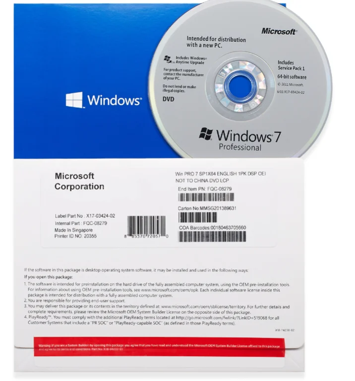 Genuine Microsoft Windows 7 Professional Oem For 32 64bits Os Dvd Coa Sticker Win 10 Pro Buy Microsoft Windows7 Windows 10 Oem Software Download Product On Alibaba Com