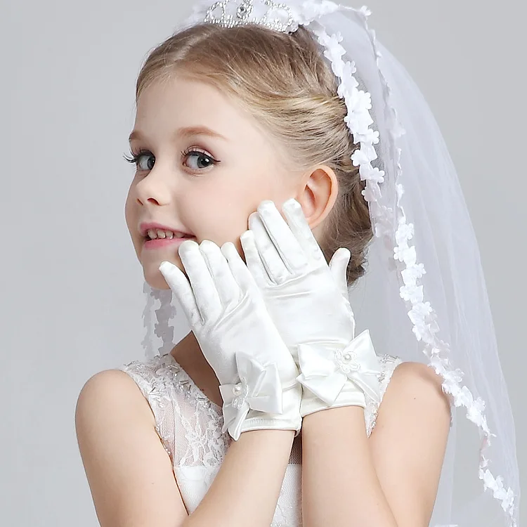 Children evening dress gloves flower children wedding accessories girl princess skirt short mesh gloves wholesale