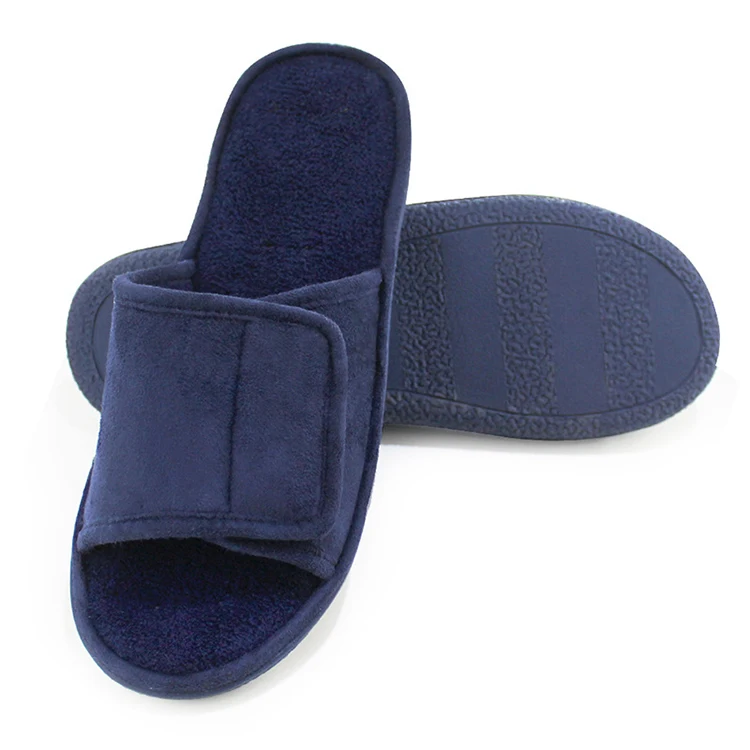 Cheap Extra Wide Cozy Adjustable Open Toe Memory Foam House Shoes Diabetic Indoor Home Slippers for Men