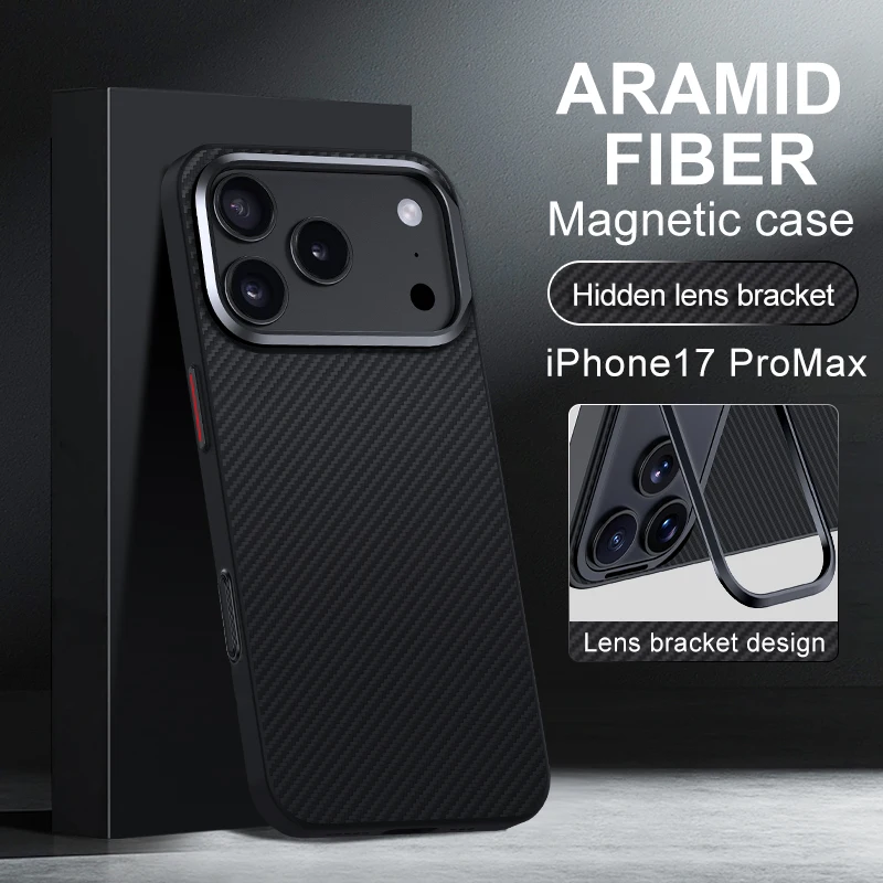 product laudtec camera frame holder phone case aramid fiber for iphone air 17 16 pro max strong magnetic simple black customized sjk1099-2