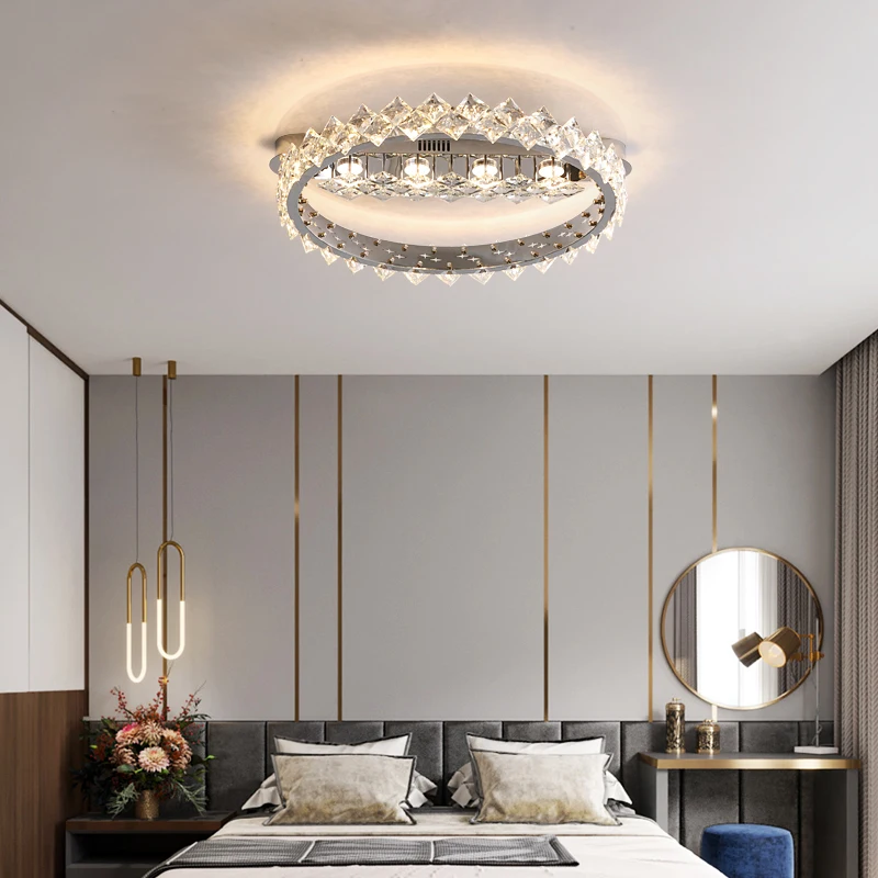 Creative Two Circle Around Living Room Bedroom Luxury Modern Crystal Led Ceiling Lights