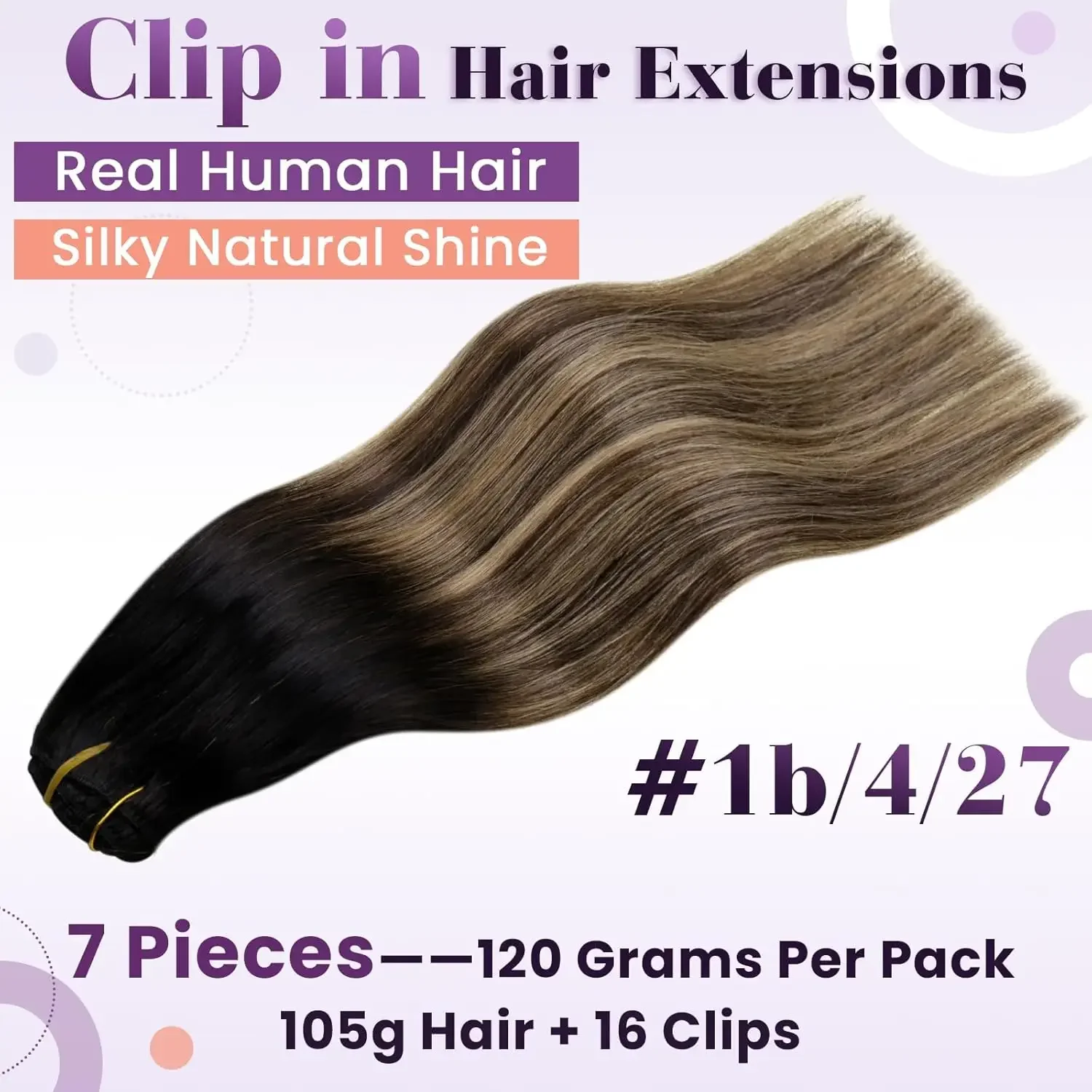LaaVoo Clip in Human Hair Extensions Balayage Bruin Braziliaans Remy Recht Dubbele Inslag_voghion.com