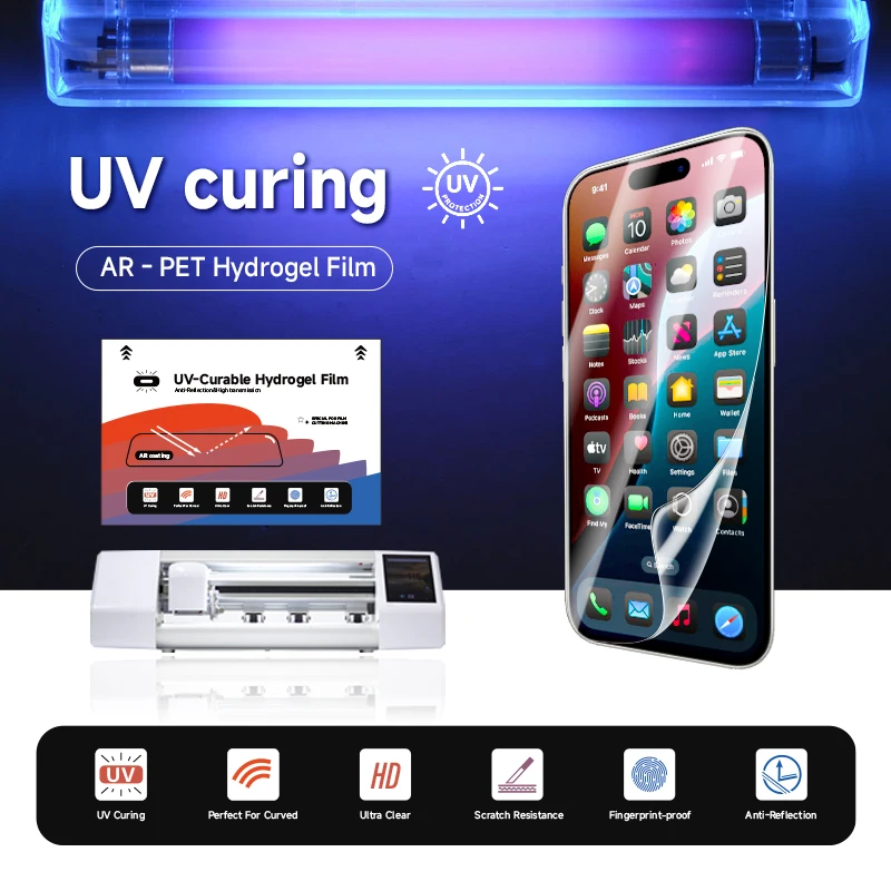 product new design high quality ar uv pet hydrogel screen protector 25d 3d hd hydrogel curing screen protector cutting films-2