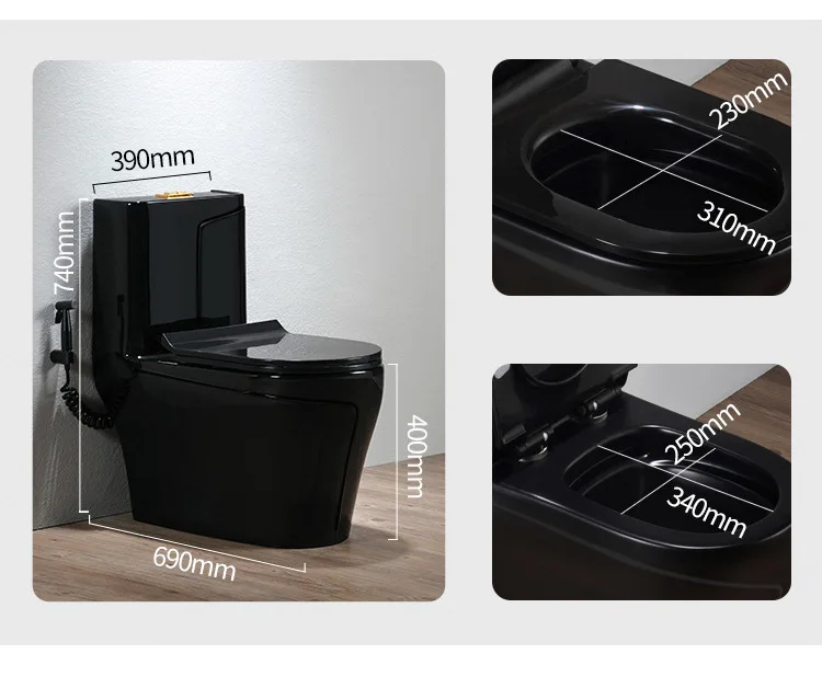 Modern bathroom water closet floor wc S trap washdown porcelain black color one piece ceramic sanitary ware black toilet bowl factory