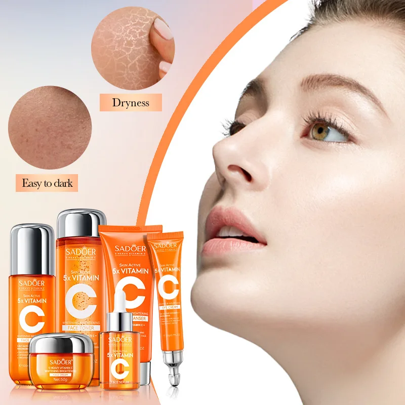 Vitamin C Skin Care Set: 6 Pcs Moisturizing Cleanser, Serum