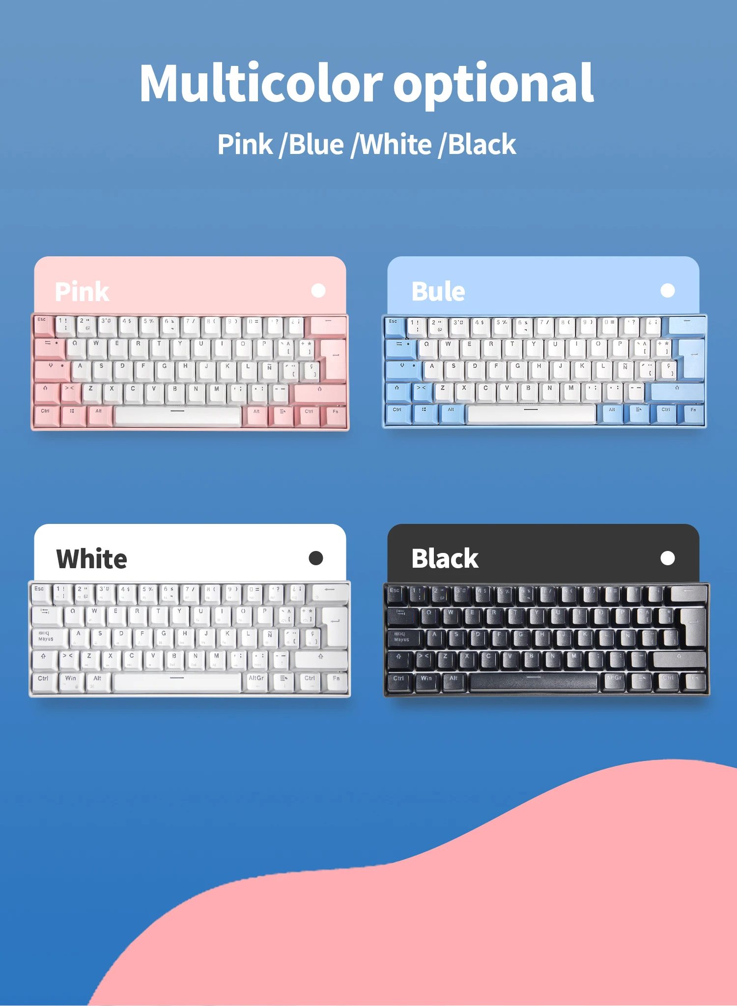 Hot Selling Rgb Translucent Mechanical Gaming Keyboard Teclado 60 Blue