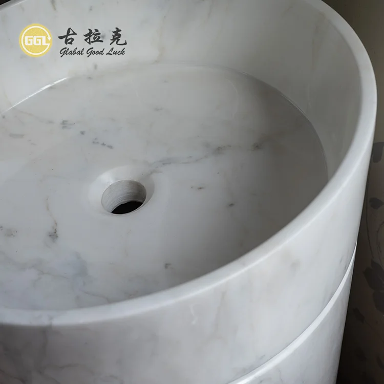 Free Standing High Class Italian White Marble Cone Basin in Bathroom/Hotel