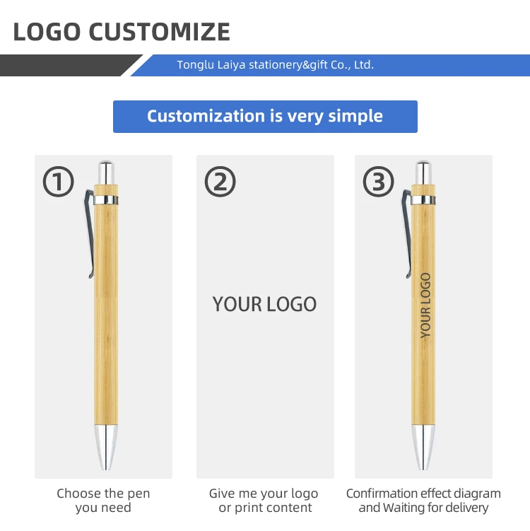 Custom Logo Eco-Friendly Bamboo Wood Ballpoint Pen 1.0mm Writing Width Blue/Black Ink Durable Sustainable Office & School Use