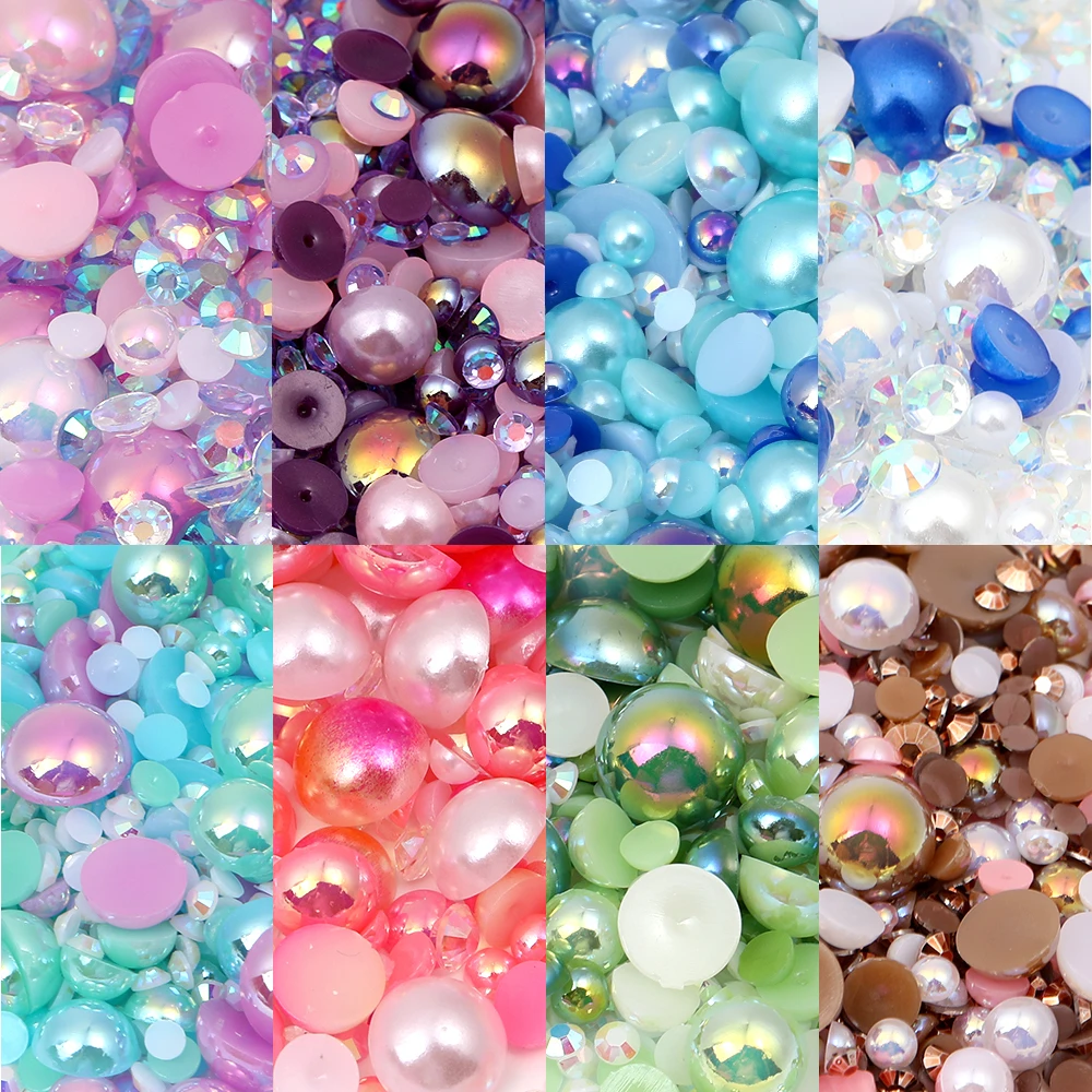 Hot Selling Mixed Packaging Flat Back Pearls Resin Rhinestone Jelly ...