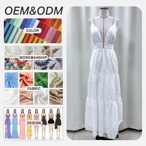 Online Bulk Buying Wholesale Elegant Solid Pattern Linen Lace Summer Casual Long Layered V-neck Backless Maxi Dress for Women