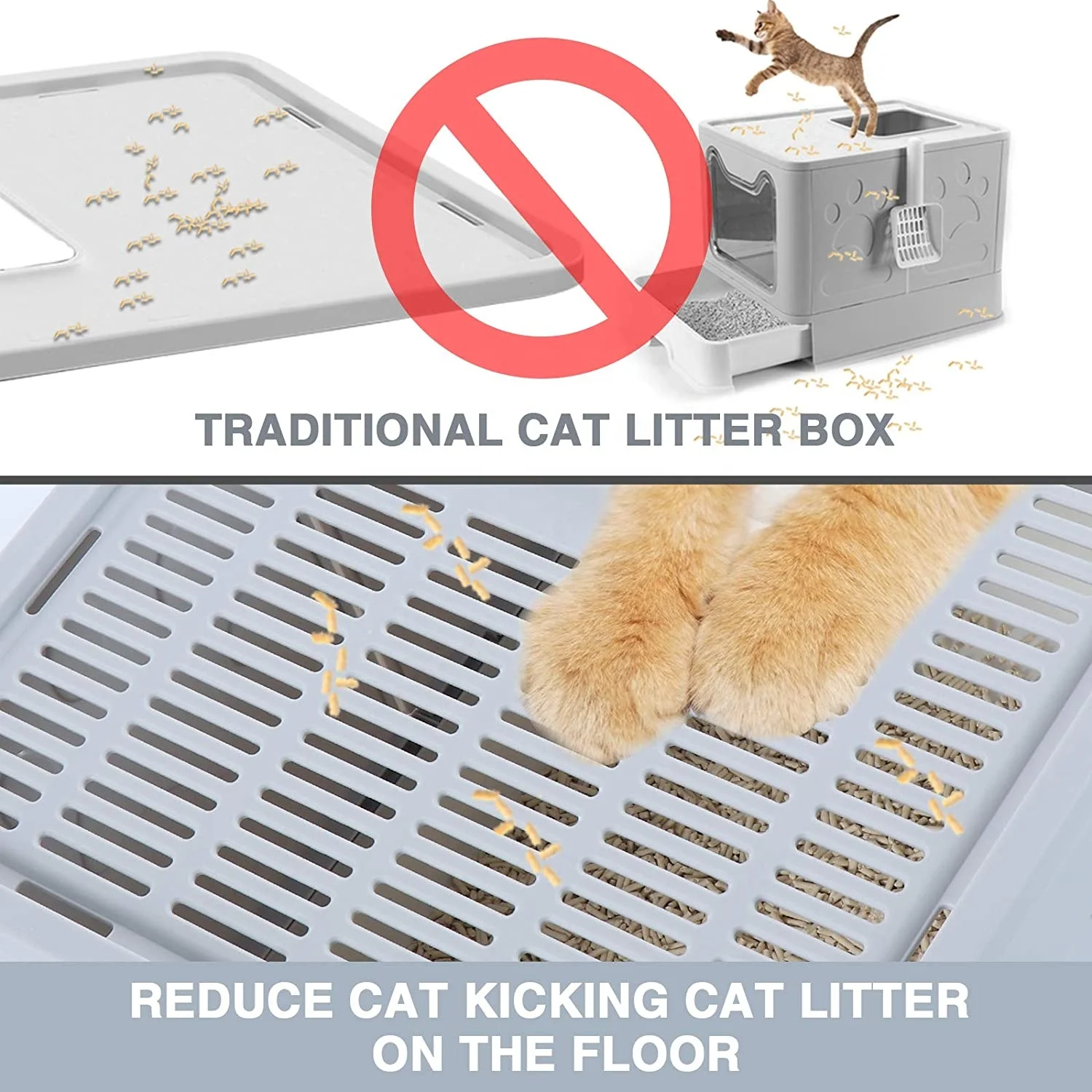 Portable Covered Plastic Cat Litter Box Enclosed Large Splash Guard