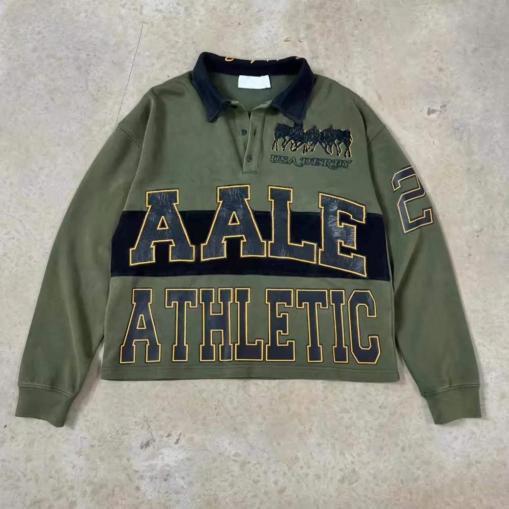 Custom Streetwear Oversized Rugby Jersey Shirts Cropped Fit Boxy Screen Printing Embroidery Man Knitted Cotton Polo Long Sleeve gallery 4