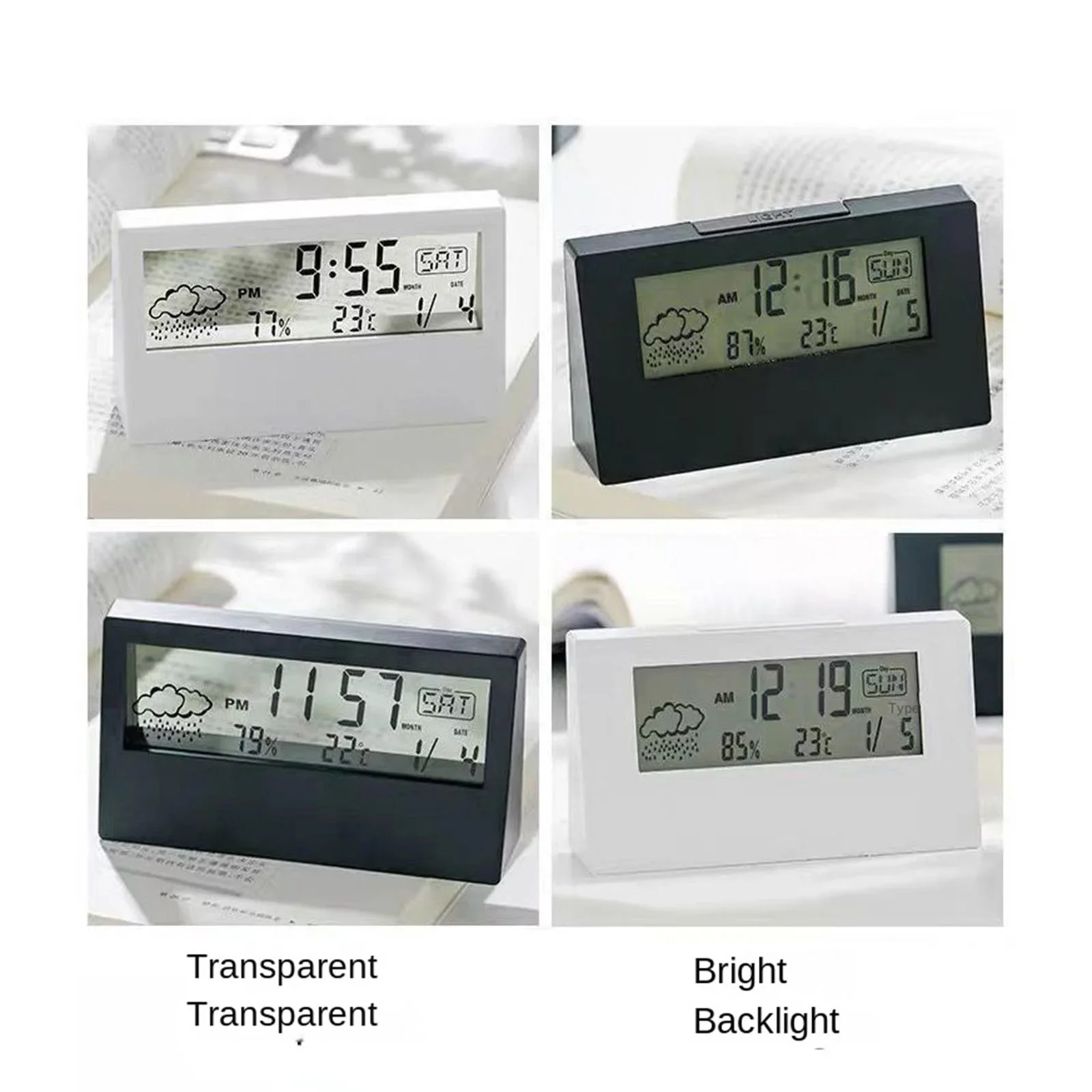 LOGO Custom Promotional Household Temperature Indicator Weather Station Display Alarm Clock with Humidity LCD Table Clock